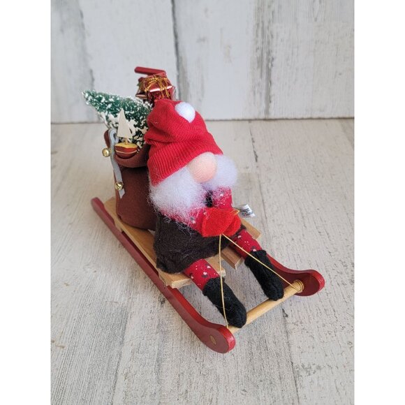 Village gnomes red sled present tree Xmas Decor figure - Picture 1 of 7